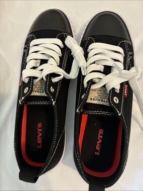 Levi's Black Canvas Low-Top Sneakers with White Laces and Red Insole